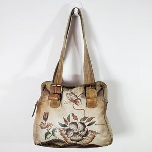 Vintage Floral Embroidered Tote Bag - Cream and Brown